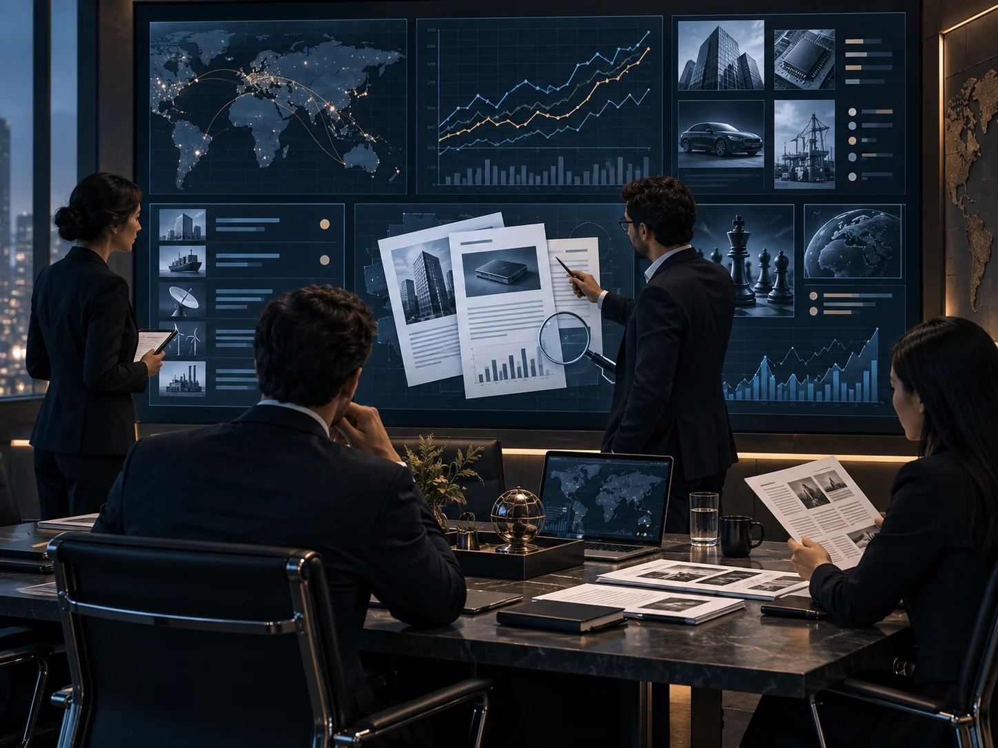 Competitive intelligence analysts reviewing market, competitor and strategic data.